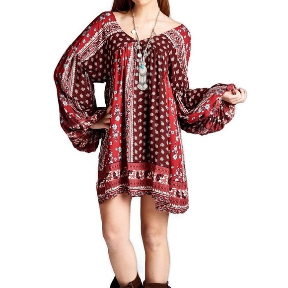 Patch print boho chic mini dress - Picture 2 of 2